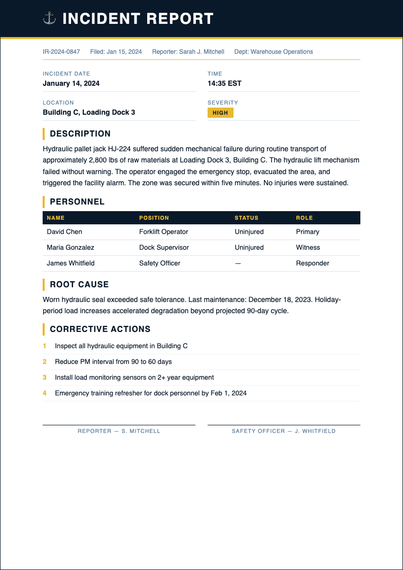 Nautical marine incident report